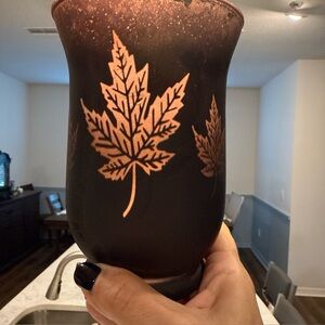 Beautiful  Bronze Leaf Glass Candle Holder